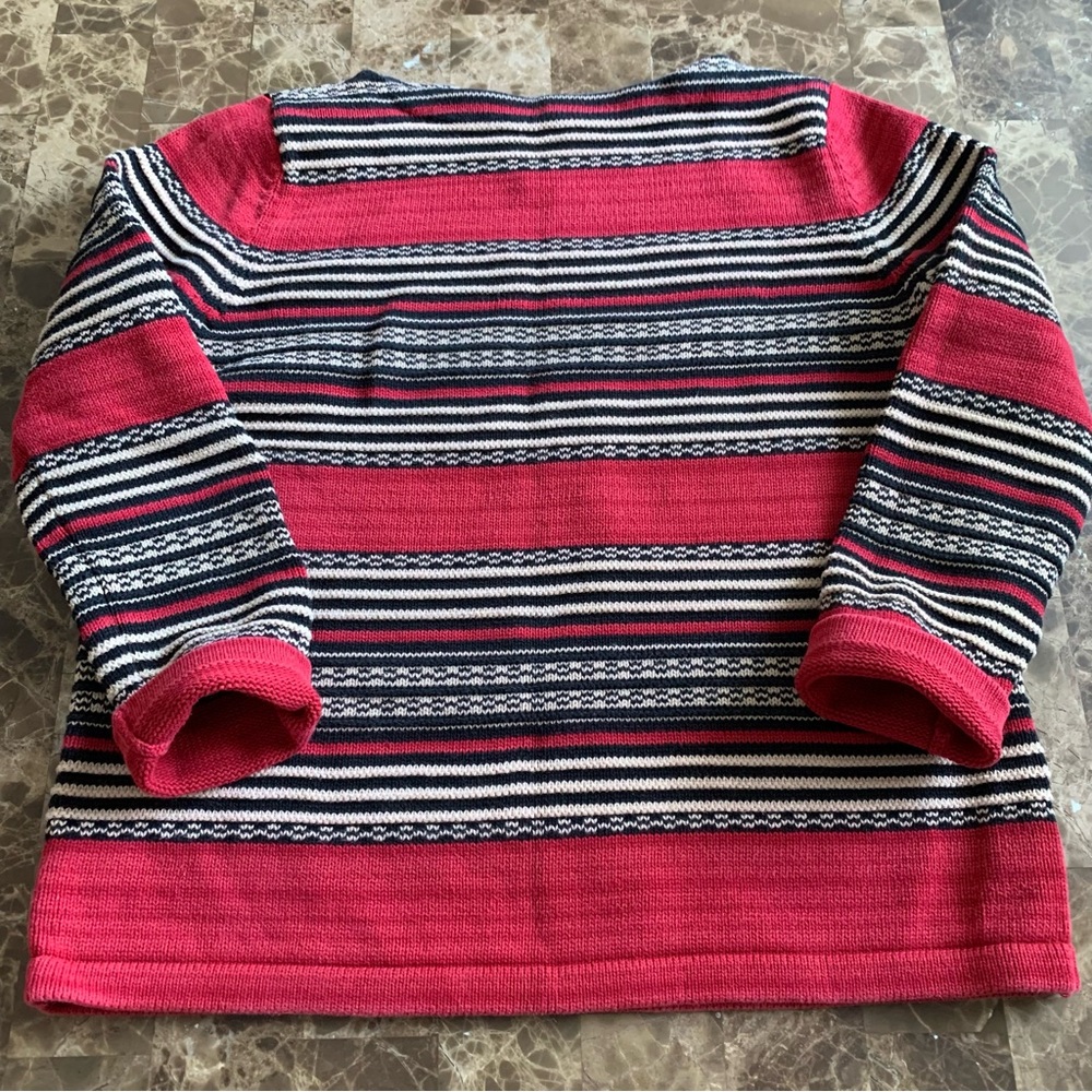 Vintage Lauren Ralph Lauren red/black/cream striped cotton sweater Womens (m)